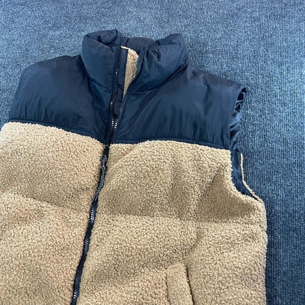 Wild Fable Women's Sherpa/nylon Colorblock Full Zip Puffer Vest Brown Black M